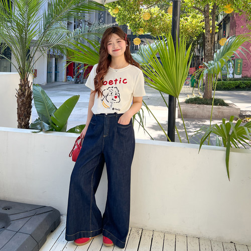 大码百分百2026新款夏季女装可爱撞色印花短袖T恤上衣