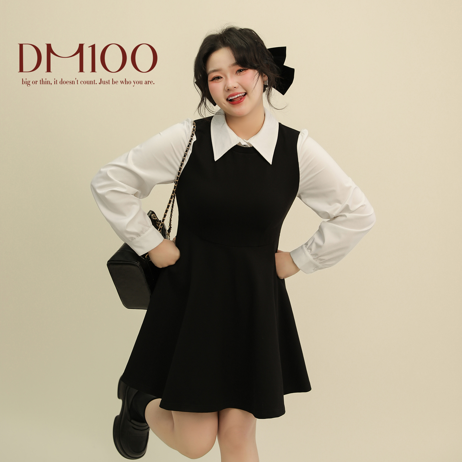 大码百分百2025春季新款女装高弹撞色翻领假两件衬衫连衣裙