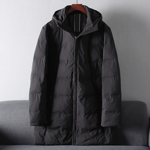 黑色连帽休闲中长款 !加厚保暖棉服外套 纯色时尚都市 男冬装棉衣