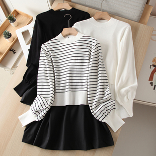 叠穿时髦条纹圆领短款针织衫+吊带套装女温柔风减龄设计感连衣裙