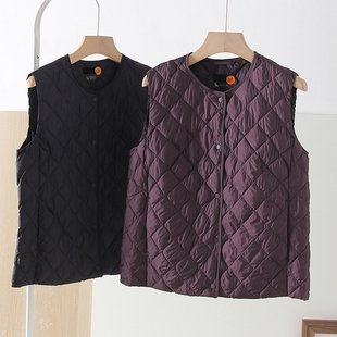 缘D~简约百搭菱格纹圆领无袖保暖内搭棉马甲女休闲绗缝轻便棉背心