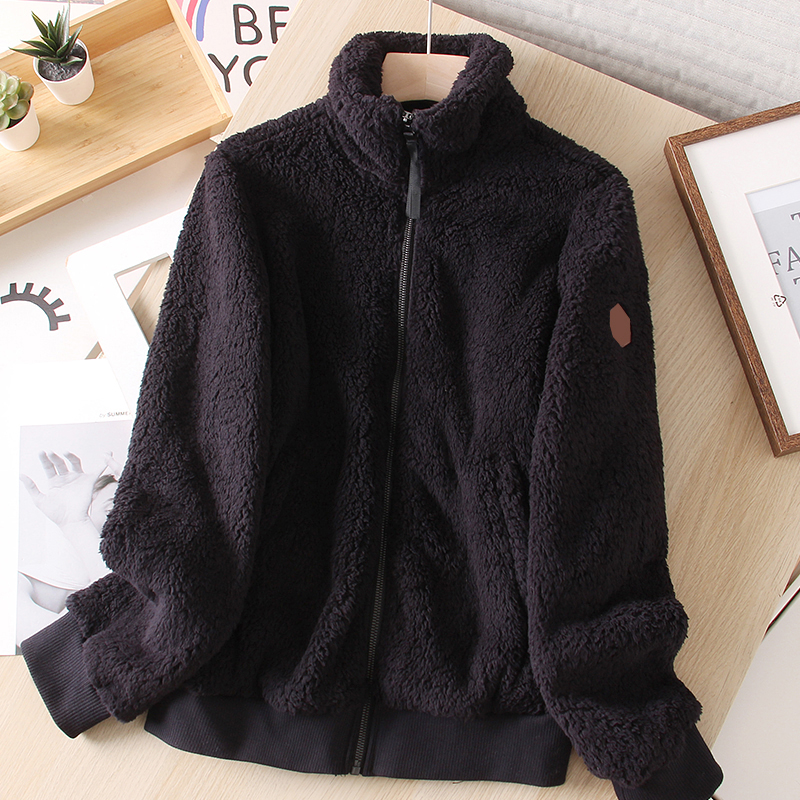 原 外贸女装冬季摇粒绒双面绒加厚户外立领毛毛衣女黑色保暖外套