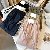 夏季 女休闲粉色裤 薄款 阔腿九分裤 子 洗水棉松紧腰显瘦窄版 2025新款