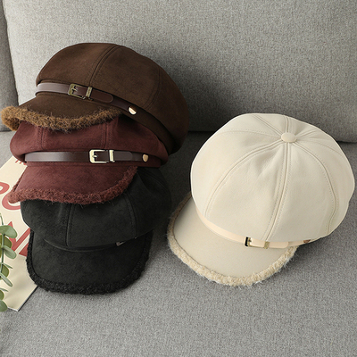 卷毛八角皮帽洋气时髦复古女帽