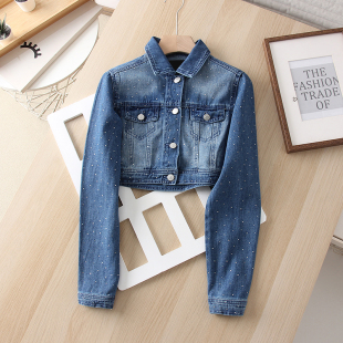 走老美 纯棉复古短牛仔外套夹克女港风上衣 烫钻工艺重工春夏新款