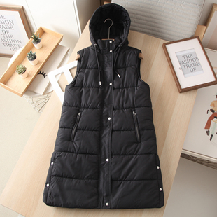 柜子350+!有大码英国中长款连帽棉背心马甲马夹棉服女