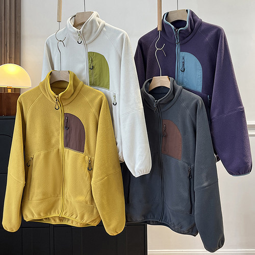 保暖摇粒绒上衣男女立领休闲夹克