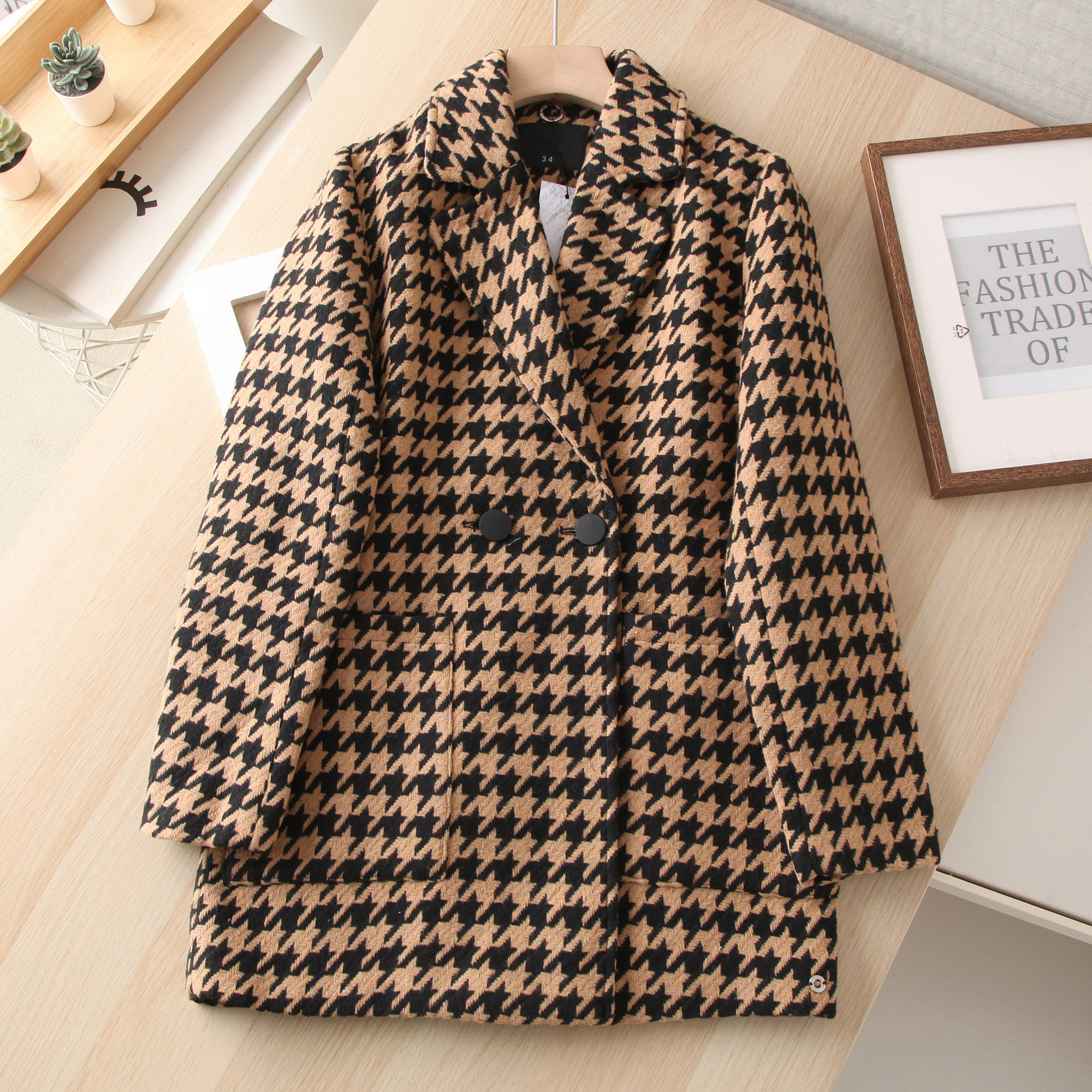 柜子860+！波兰单~复古千鸟格中长款毛呢西装西服外套女,女装/女士精品,西装,淘宝优惠券,粉丝福利购,淘宝优惠卷