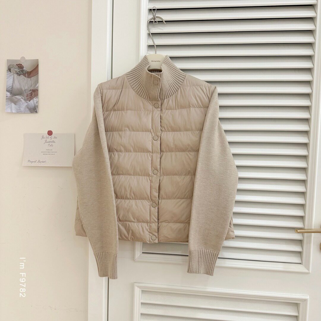 立领简便按扣针织拼接保暖外套