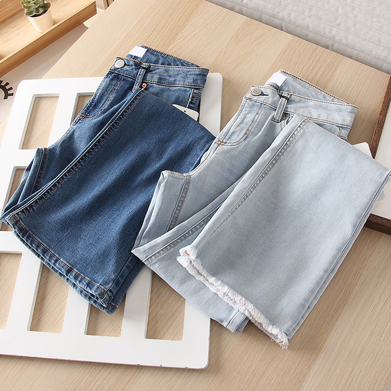 有大码偏薄休闲修身微喇牛仔裤女