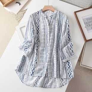 新款 衬衣薄款 中袖 女七分袖 上衣宽松v领设计感洋气外穿衬衫 春夏季