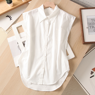 简约时尚翻领口袋单排扣无袖上衣女装夏季2025新款通勤OL显瘦衬衫