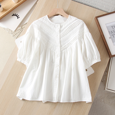 小众轻熟圆领短袖白衬衫