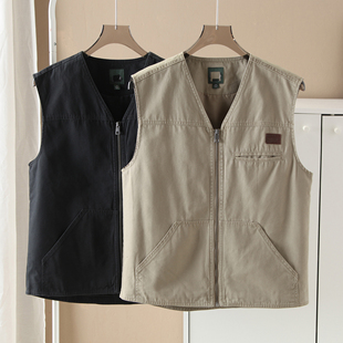美国单~可情侣户外工装休闲全棉V领背心马夹马甲女外套