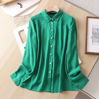长袖人棉珍珠扣衬衫休闲显瘦上衣