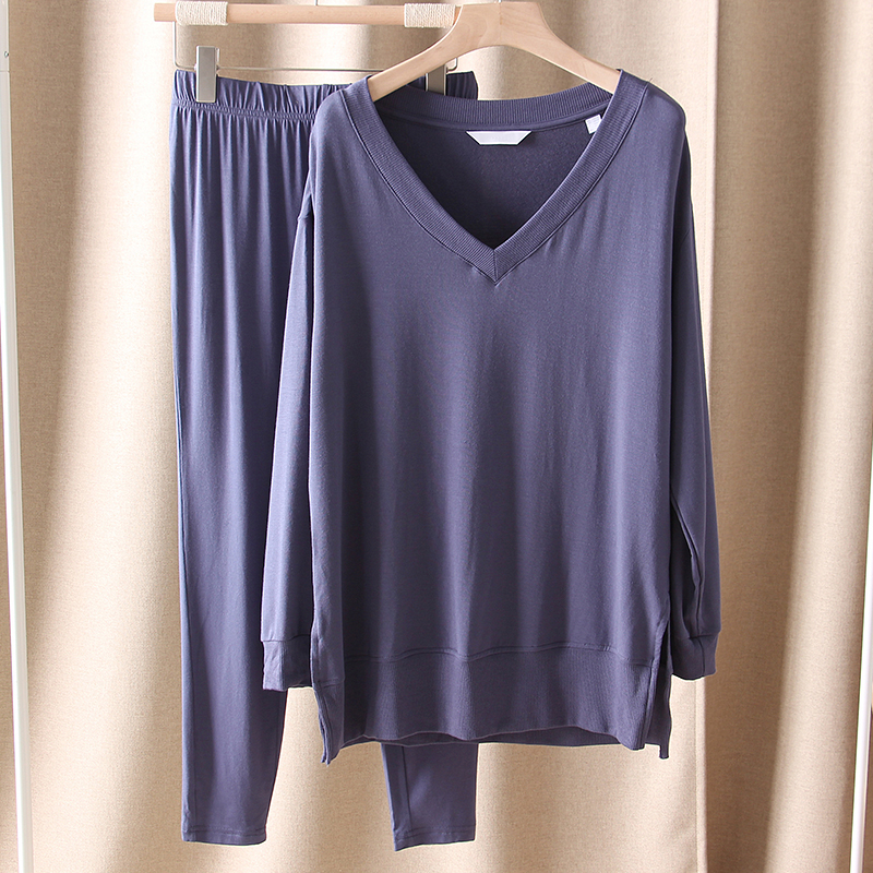 睡衣宽松居家V领莫代尔两件套装