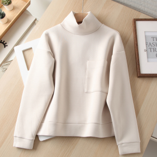 柜子650 极简利落空气层宽松半高领套头卫衣女 丹麦单