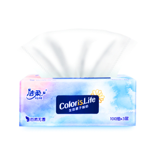 洁柔抽纸缤纷系列面巾纸3层100抽1包厚实柔软细腻柔软舒适