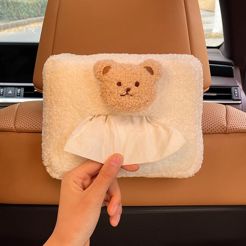 ins韩国车载纸巾盒挂袋可爱熊扶手箱抽纸盒车内用装饰汽车纸抽盒