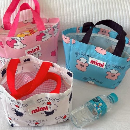 ins韩系手拎包防水袋沙滩包饭盒花便当包可爱卡通手提袋购物袋