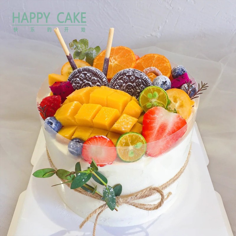 芒果草莓动物奶油新鲜生日蛋糕