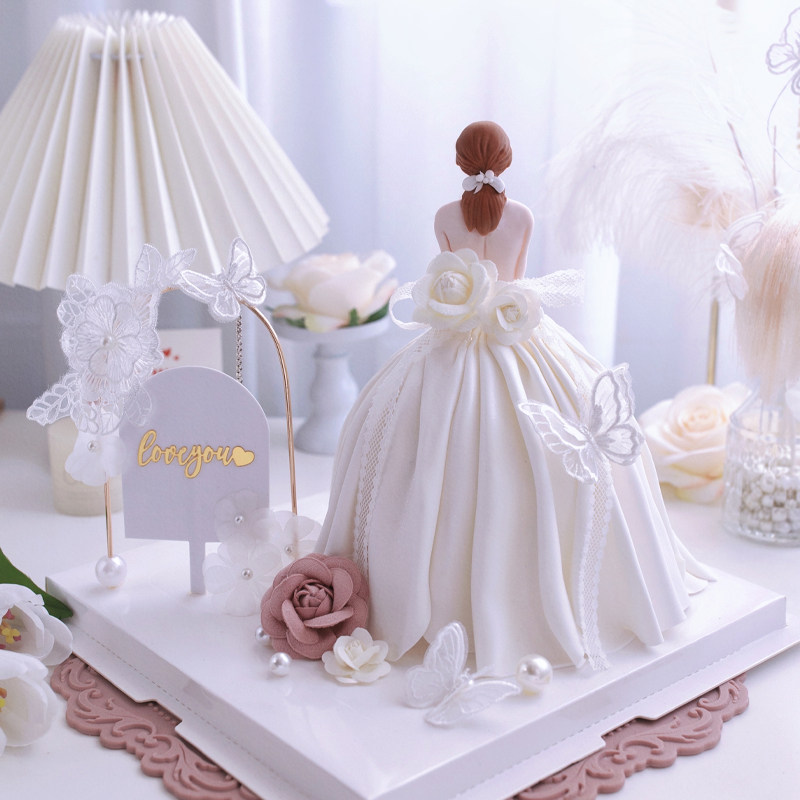 订婚女神背影仙气婚纱求婚结婚纪念日翻糖生日蛋糕同城配送深圳
