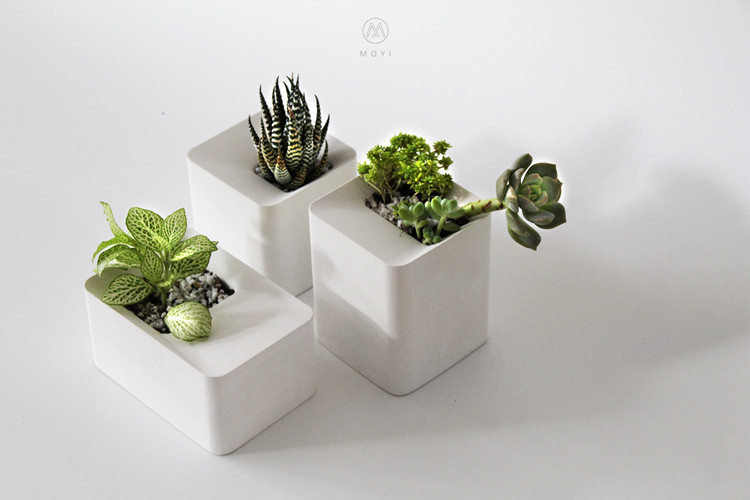 moyi水泥花盆方形混凝土多肉花器原创设计纯手工阳台植物北欧ins