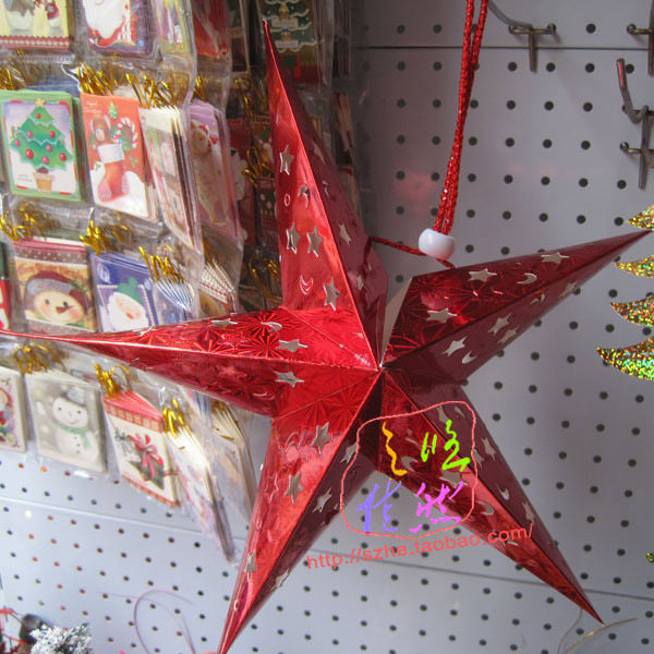 30cm多色纸质镂空立体五角星圣诞节星星挂饰新年橱窗场景装饰顶棚