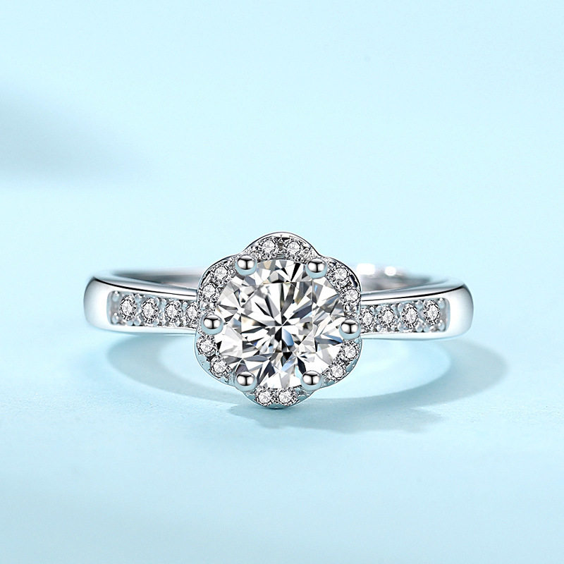 茶里的花 心花怒放 莫桑石钻戒d色仿真钻戒指森系时尚纯银婚戒