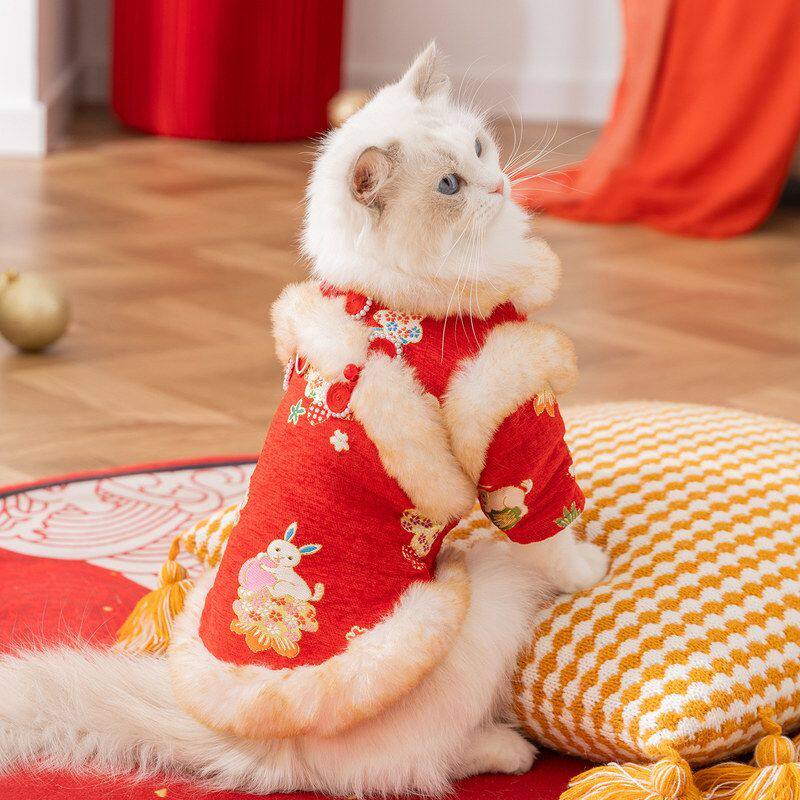 秋冬红色富贵花开新年牵引唐装