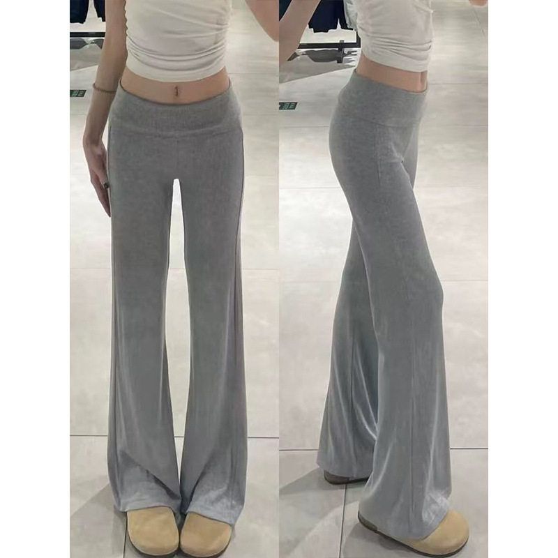美式翻腰微喇叭裤女秋季新款低腰辣妹运动卫裤显瘦运动瑜伽马蹄裤
