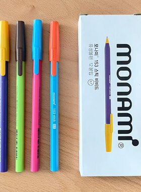 韩国monami153stic圆珠笔进口0.5mm黑色学生用签字笔办公签字笔