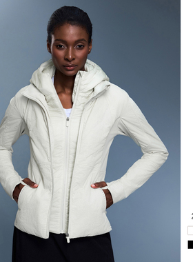 Another mile假两件瑜伽夹克修身运动外套女保暖可拆连帽加绒棉服