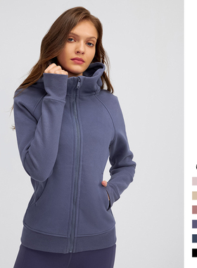 秋冬运动外套女士scuba加绒修身连帽保暖卫衣健身瑜伽服