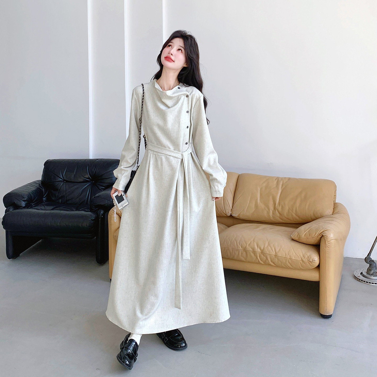 时尚高级设计感长袖连衣裙2026春新款法式优雅长裙气质显瘦衬衫裙