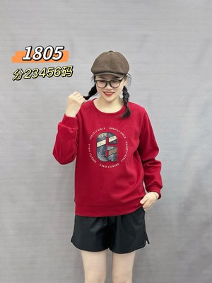 Momo彩衣蝶大码女装新款秋冬装圆领卫衣绣字母显瘦百搭1805