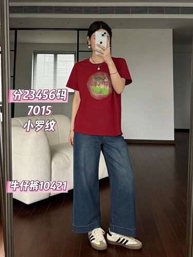 彩衣蝶大码女装夏季新款上市时尚百搭小螺纹圆领休闲T恤7015