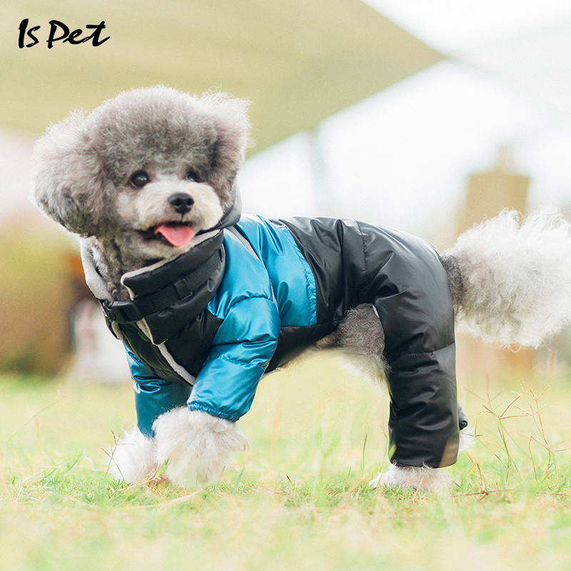 ISPET 宠物狗衣服羽绒服雪地服四脚衣连体泰迪比熊柴犬防水白鸭绒
