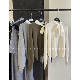 软糯糯的羊毛飘带领结毛衣~法式设计师款 打底单穿针织衫女秋冬