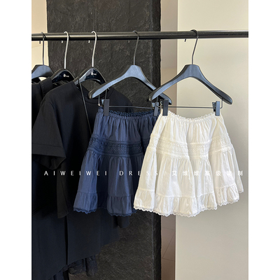 [高定设计师款]甜美Miu系 蕾丝花边拼接松紧高腰蓬蓬裙半身短裙女