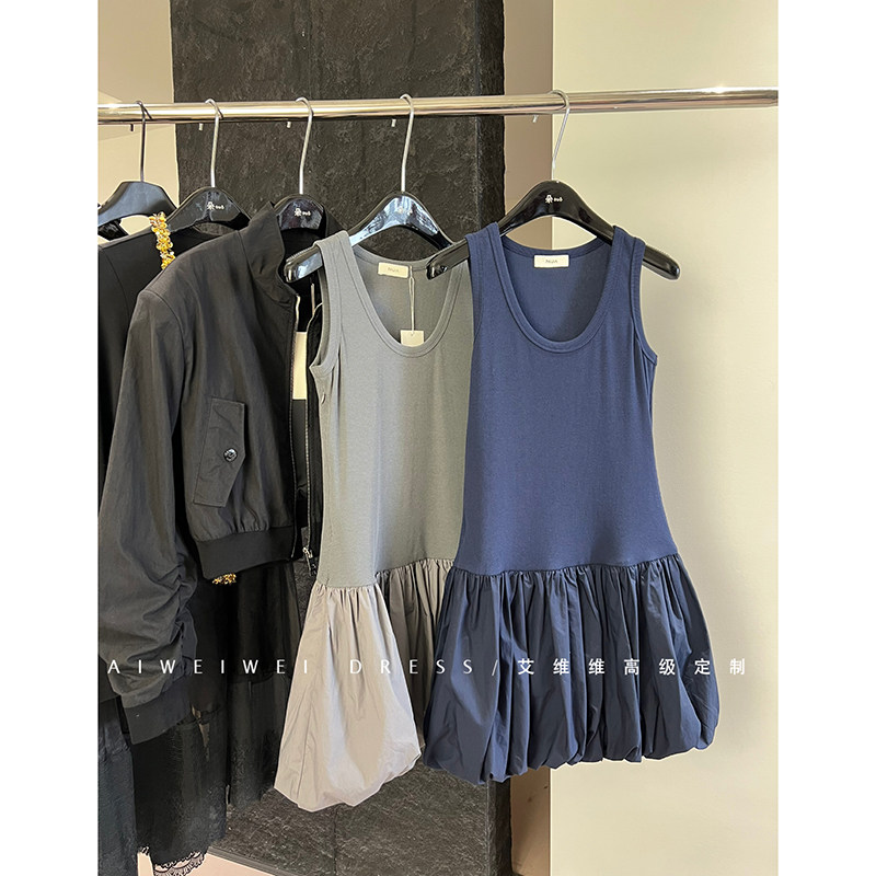 特价！小众设计师款】miu系减龄花苞裙连衣裙高腰无袖u领背心裙
