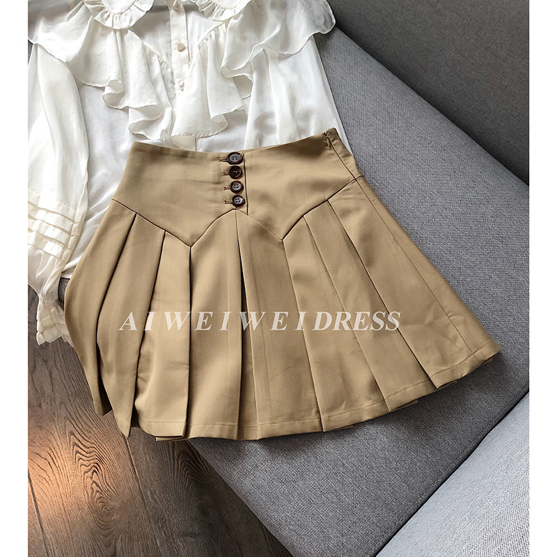 特价捡漏！高定设计师款羊毛百褶短裙高腰a字垂感排扣半身裙 早秋