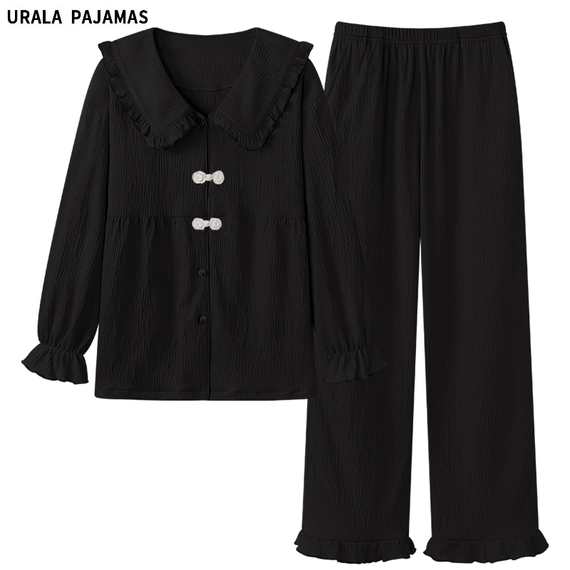 Urala pajamas高级感黑色睡衣女秋季新款纯棉长袖大码宽松家居服