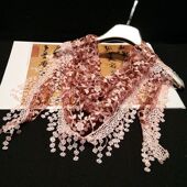 碎花蕾丝三角巾新疆民族风头巾女纯色蕾丝围巾旗袍披肩时尚 百搭