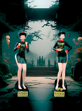 国潮新款高颜值僵尸小姐姐摆件国风二次元古风房间装饰旗袍个性