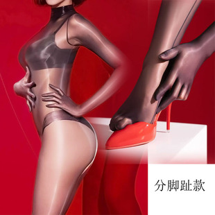 分脚趾款拉链高领弹力丝光高光亮泽油亮连体衣手套丝袜连体超薄