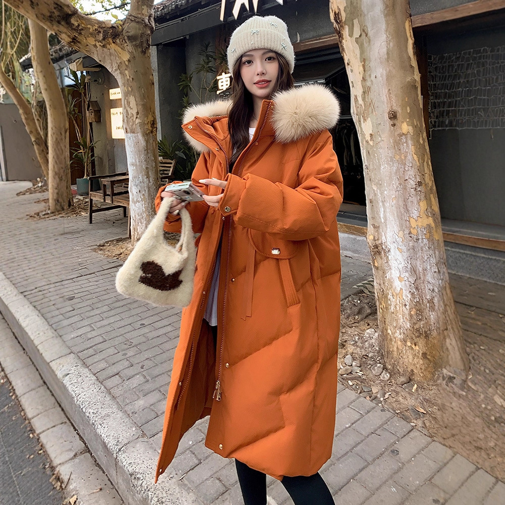 特大码加肥加大200斤冬狐狸毛领长款修身羽绒服女240胖mm220外套