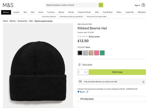 M&S英国玛莎女罗纹针织毛线帽子