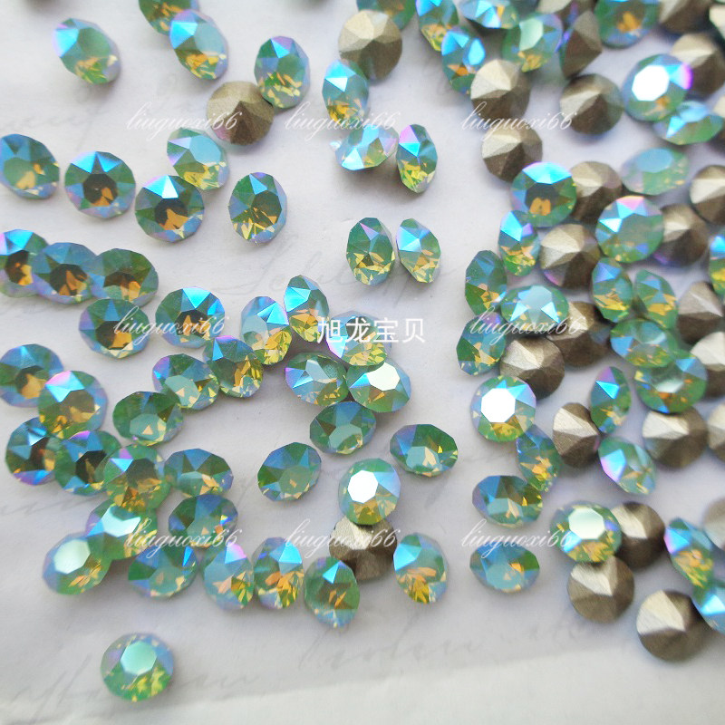 奥地利尖底闪烁绿蛋白390SHIM DIY饰品配件美甲镶嵌耳钉耳环粘钻