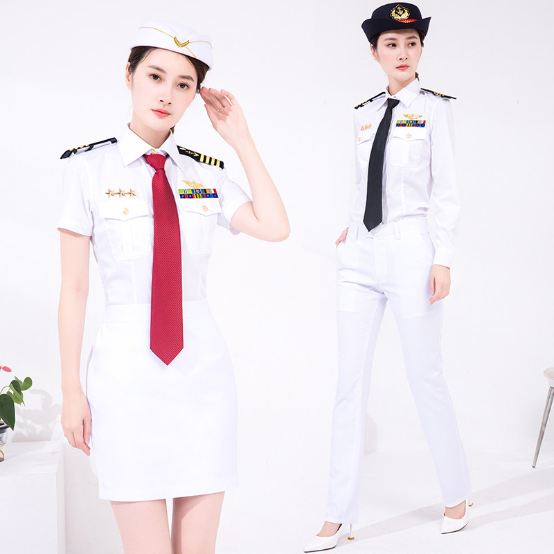 女海员制服飞行员衬衫海员衬衣短袖演出服衬衫船长服裤套装表演服